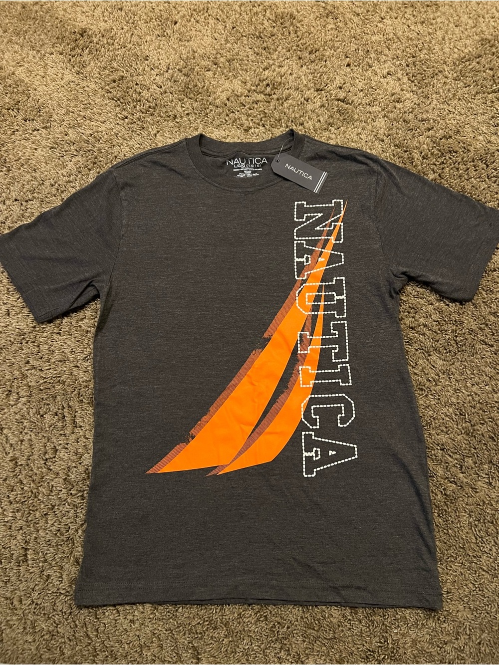 Nautica Kids Dark Gray Short-Sleeve Tee with Bright Orange Sail Graphic Size L